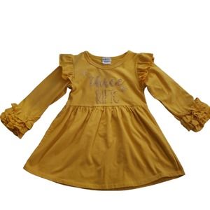 Foxtail Lilies Mustard Yellow "Three"riffic Boutique Dress Size 3T GUC